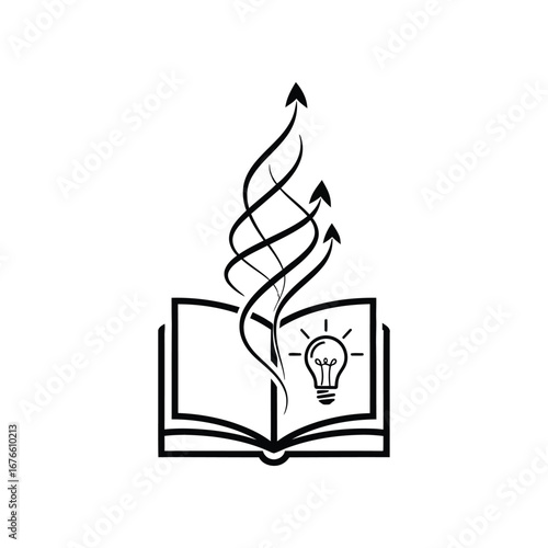 Knowledge Unveiled: An open book exudes waves of ideas with lightbulb, symbolizing the enlightening power of learning. Evoking innovation and inspiration.