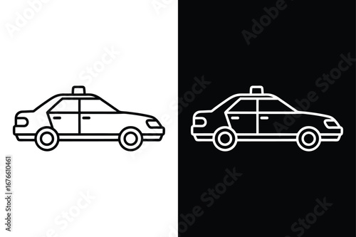 Police Car Vector Outline. Black and White Line Icon for Design