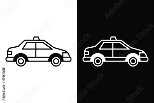 Police Car Line Icon Vector. Minimalist Black and White Illustration