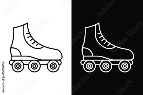 Rollerblades Vector Illustration. Black Line Icon on White Background
