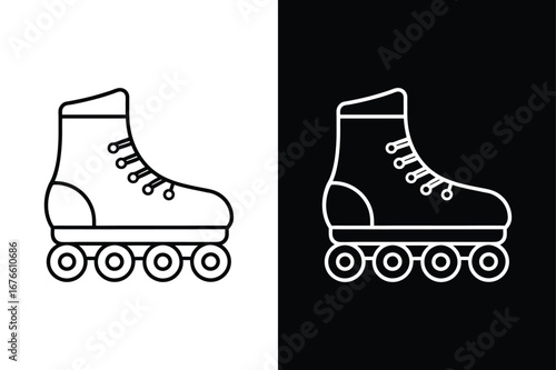 Black and White Rollerblades Vector Icon. Modern Line Art Illustration