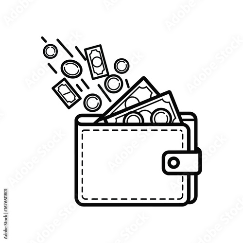 Financial Prosperity: A simple illustration depicts a wallet overflowing with cash, symbolizing wealth, abundance, and the flow of money.