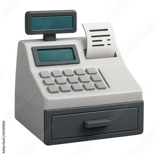 Cash register sales with receipt isolated on black background