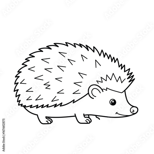 A cute cartoon hedgehog outline on a white background for coloring