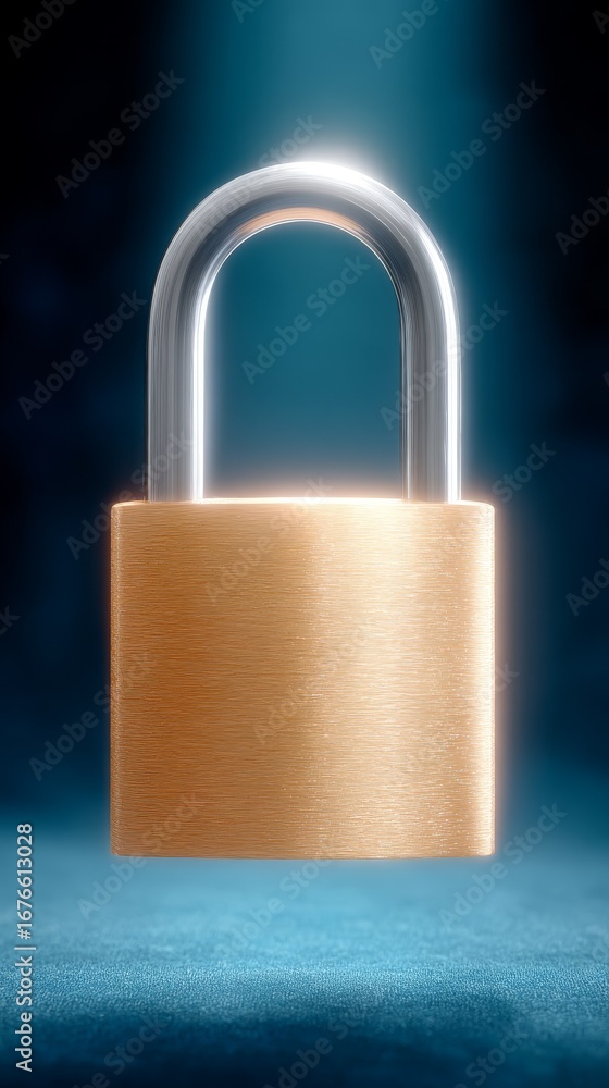 Fototapeta premium Closeup of a padlock on blue background, security, privacy, and data protection concept.