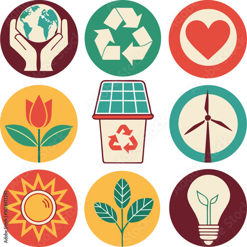 Tree and ecology important icon set design 