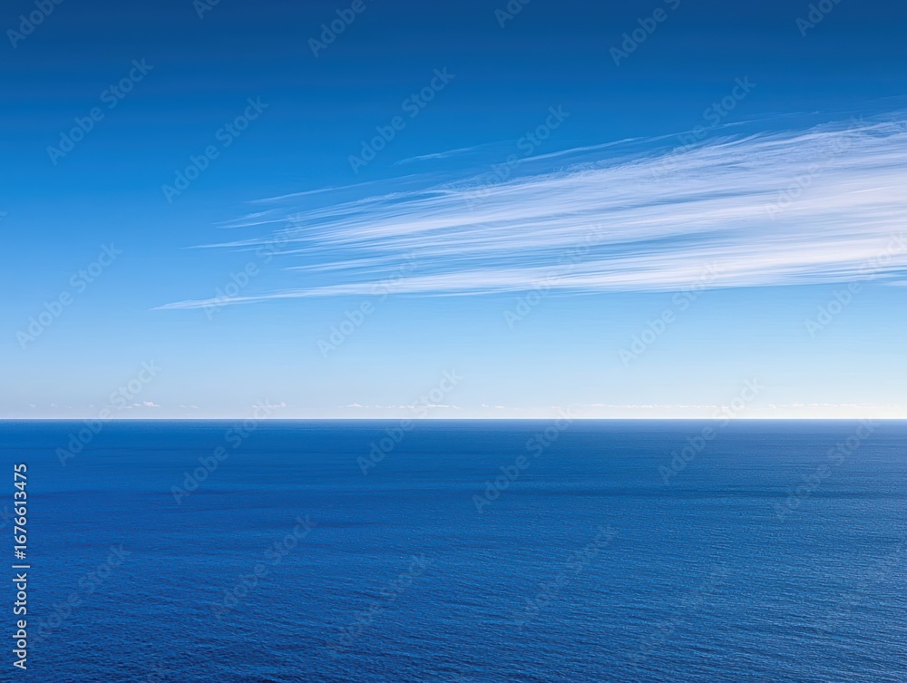 Obraz premium Serene Blue Ocean Under Clear Sky with Light Cloud Formation