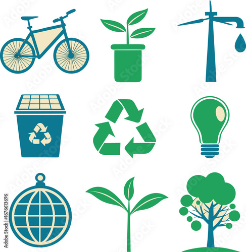 Tree and ecology important icon set design 