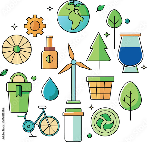 Tree and ecology important icon set design 
