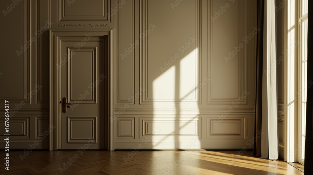 Fototapeta premium Elegant Interior with Natural Light and Warm Shadows in Room