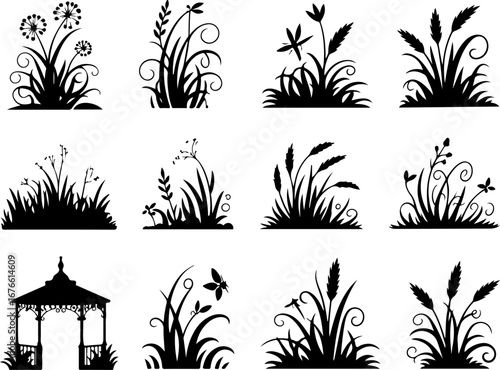 Garden Plants and Gazebo Silhouettes Collection"