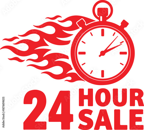 Fiery stopwatch and 24 hour sale announcement