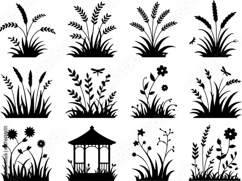 Garden Plants and Gazebo Silhouettes Collection"