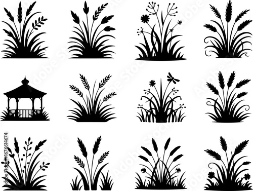 Garden Plants and Gazebo Silhouettes Collection"