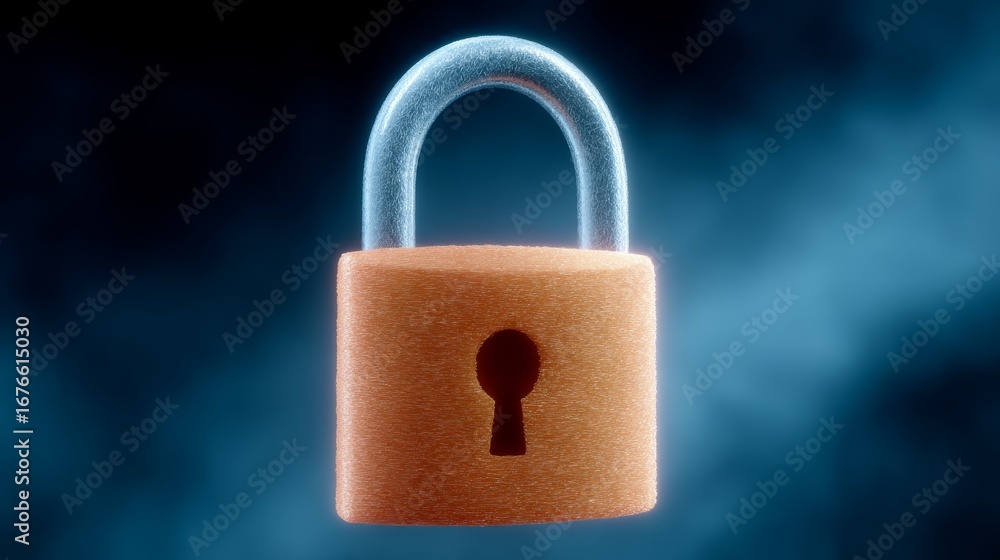 Fototapeta premium Enhanced security, closeup of a padlock with key, symbolizing protection and safety.