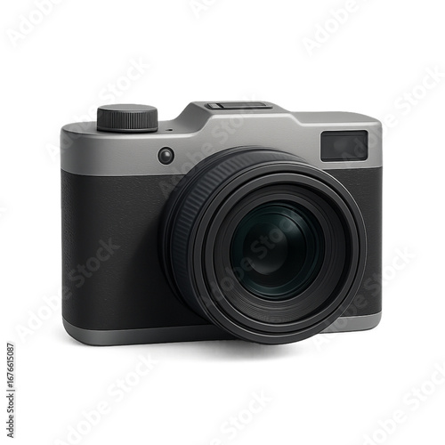 Modern digital camera on a black background in studio shot
