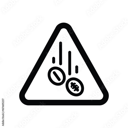 Falling Object Warning: A simple, illustrative icon signaling caution against the hazard of falling elements, designed for clarity and instant understanding.