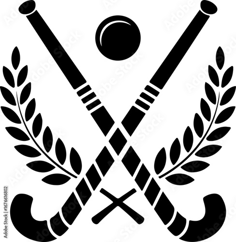 Crossed Field Hockey Sticks with Ball and Laurel Wreath" Vector Graphics