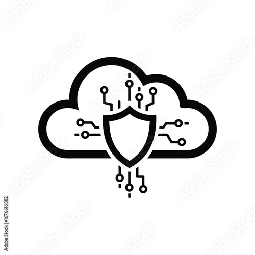 Digital Fortress: An illustration of a shield superimposed on a cloud, symbolizing data protection and cybersecurity. This image evokes a sense of security and the safeguarding of digital assets.