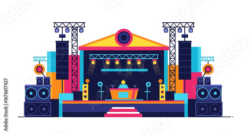 Colorful Flat Design of a Vibrant Outdoor Concert Stage