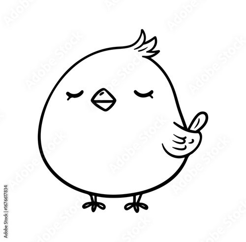 This adorable line drawing features a happy bird with closed eyes, capturing joy and tranquility in a simple yet charming design, perfect for various creative projects.