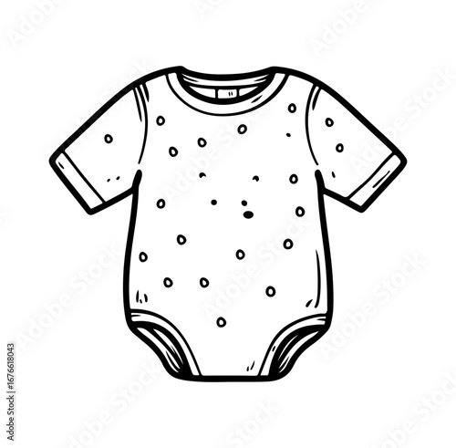 This charming monochrome baby bodysuit features a playful dot design and short sleeves, perfect for infants. Ideal for daily wear and comfort in any season.