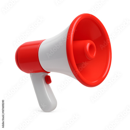 Red and white megaphone isolated on black background