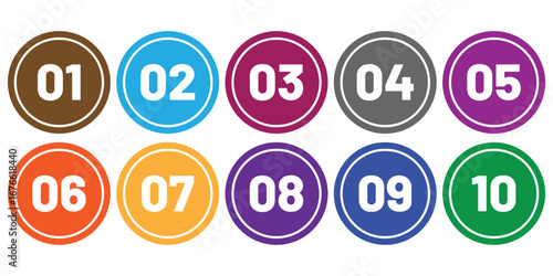 Set of Round 1-10 numbers icon for education. Vector illustration.
