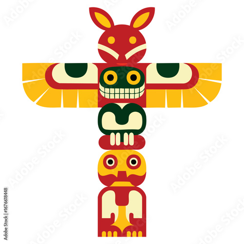 Hawaiian traditional tiki tribal totem idol colorful vector cartoon icon isolated on white background suitable for decoration themes and cultural design