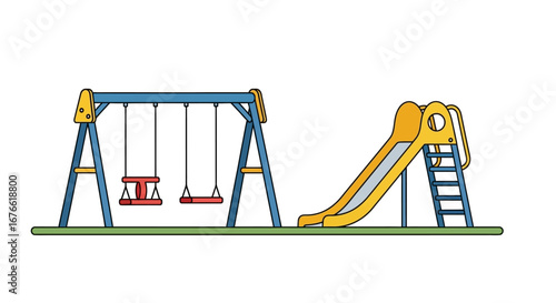 Colorful Playground Equipment: Swings and Slide for Children's Playtime