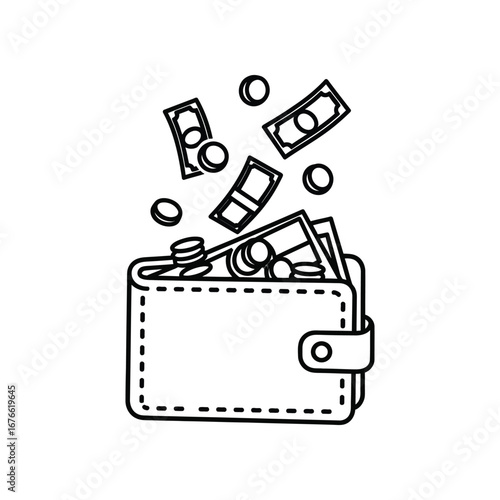Wallet Filled with Finances: Depicting a wallet brimming with money, an illustration of financial wealth. A graphic resource focused on wealth and prosperity