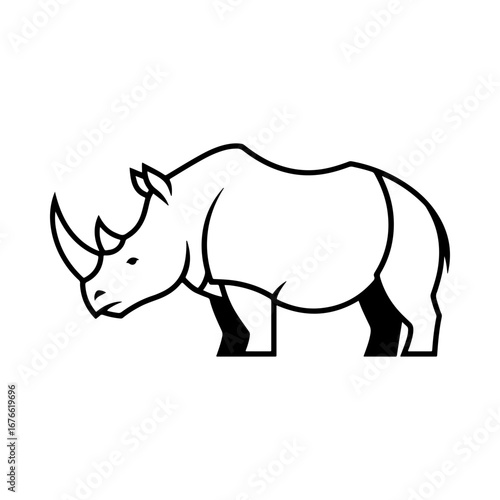 A powerful rhinoceros standing, shown in a bold line art style. A simple yet strong illustration of an African safari animal, ideal for logos, icons, or conservation themes.