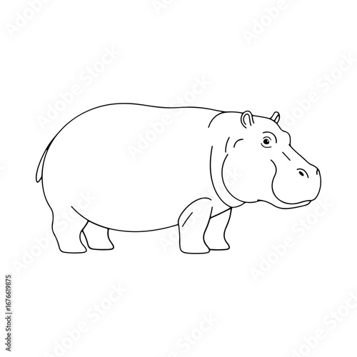 A simple black outline illustration of a hippopotamus. Minimalist line art drawing of a large african animal, perfect for safari themes or coloring pages.