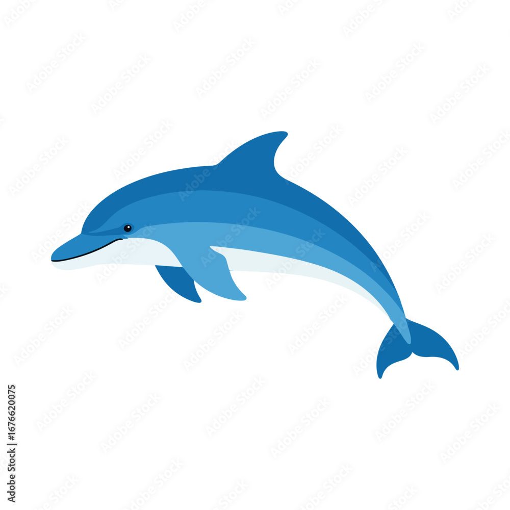 Fototapeta premium A cheerful blue dolphin jumping from the water. A vibrant and friendly graphic of a marine mammal, perfect for children's books, eco-tourism, or aquarium themes.