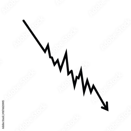 Economic Downturn: A simple illustration of a downward-trending jagged line, representing economic decline and financial loss. 