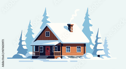 Cozy Snow Covered Cabin Winter Wonderland Scene