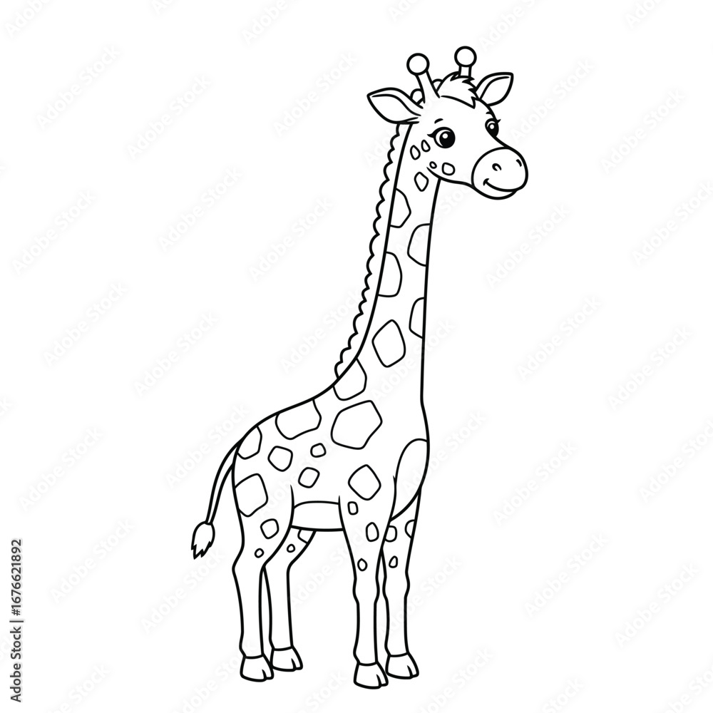 Naklejka premium A giraffe outline on a white background for coloring book