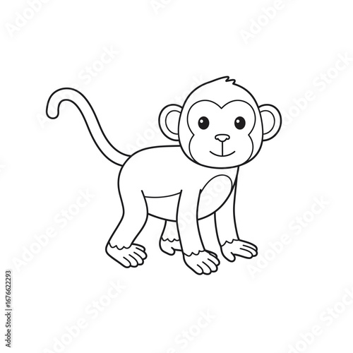 A cute monkey outline for coloring book on a white background