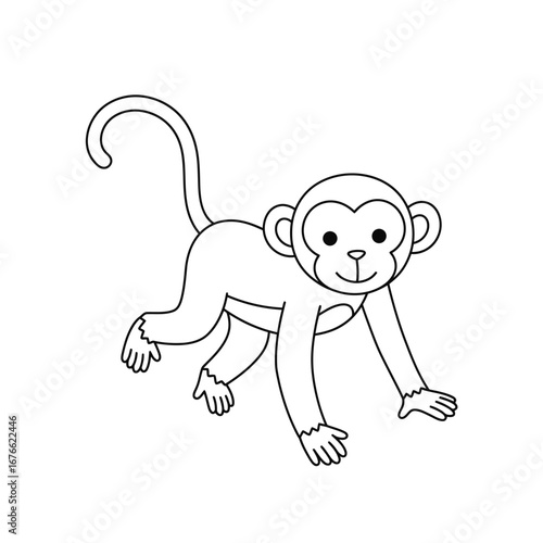 A cute monkey outline for coloring book on a white background