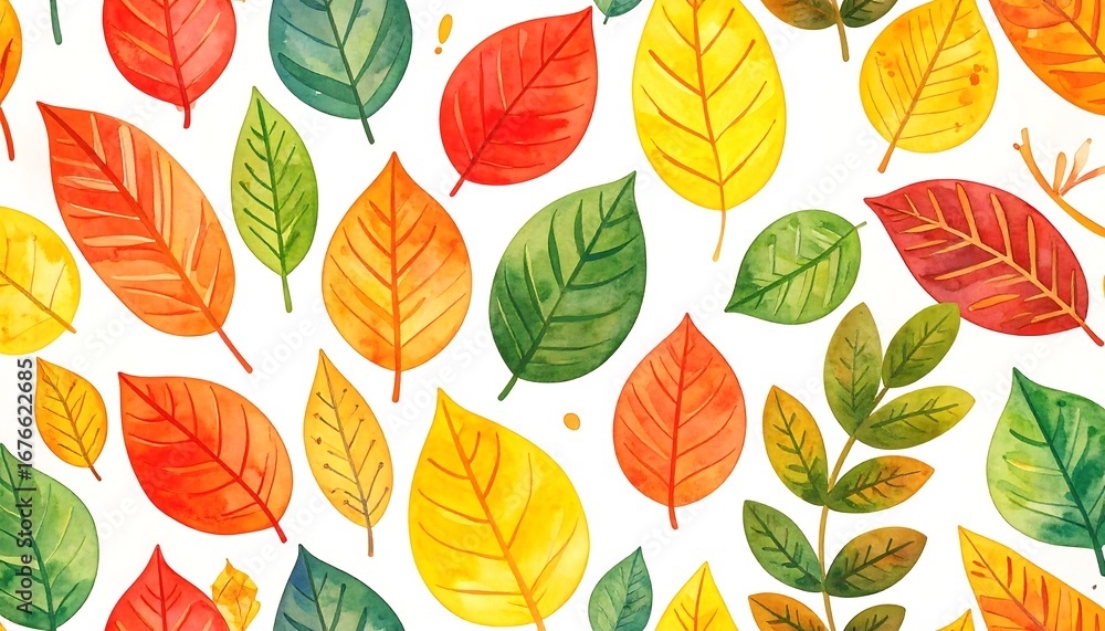 Obraz premium Colorful autumn leaves in various shapes and sizes scattered on a white background