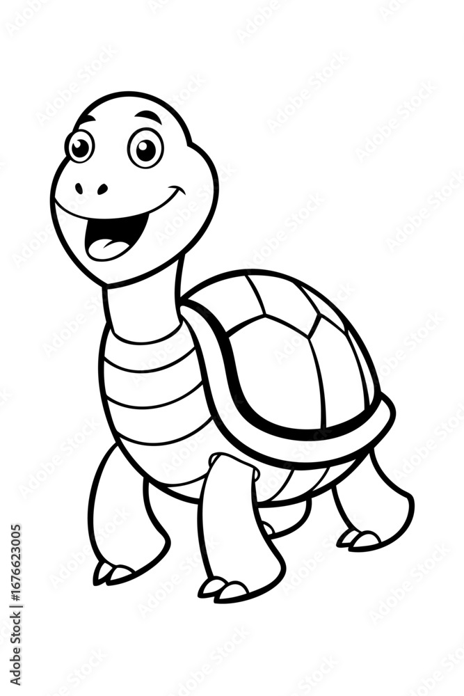 Obraz premium Cute cartoon turtle character outline drawing cheerful reptile animal art