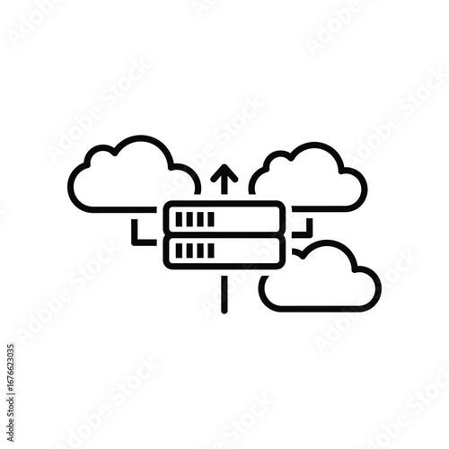 Cloud Data Connection: A sleek graphic depicts the seamless flow of data between servers and cloud storage, symbolizing the power and efficiency of modern technological infrastructure. 