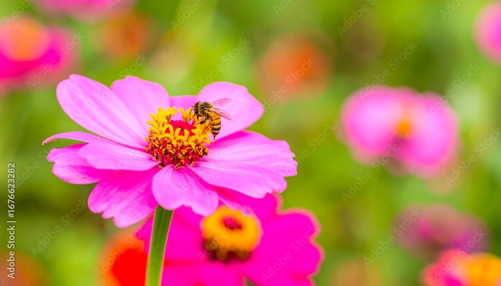 Obraz premium Bee on pink flower (1)