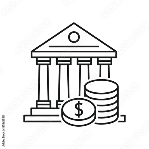 Financial Fortress: An architectural marvel representing a financial institution, the image showcases a robust structure with pillars, symbolizing stability.