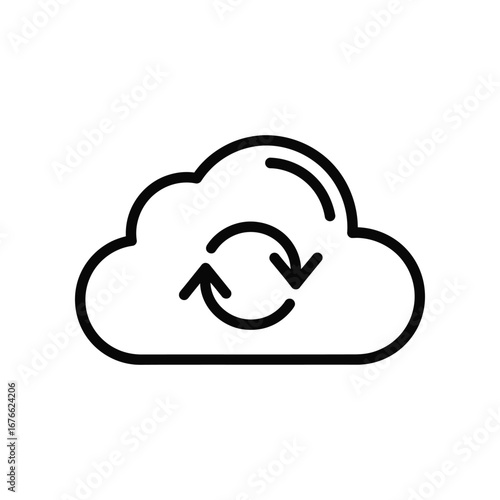 Cloud Synchronization Icon: Illustrates a cloud computing icon, showcasing the synchronization, data transfer, or data processing. Representing the concept of data sharing, storage.