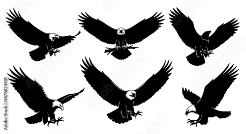 Vector art of six bald eagles in flight, a symbol of freedom for POD