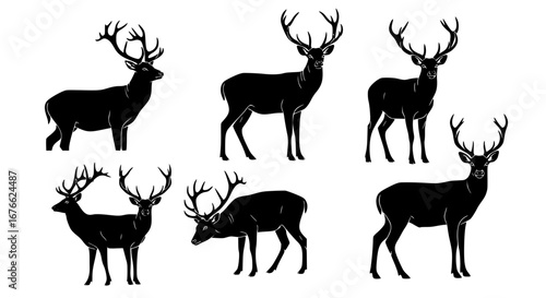 Vector art of set of deer silhouette, vector illustration for POD