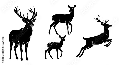 Vector art of set of deer silhouette, vector illustration for POD