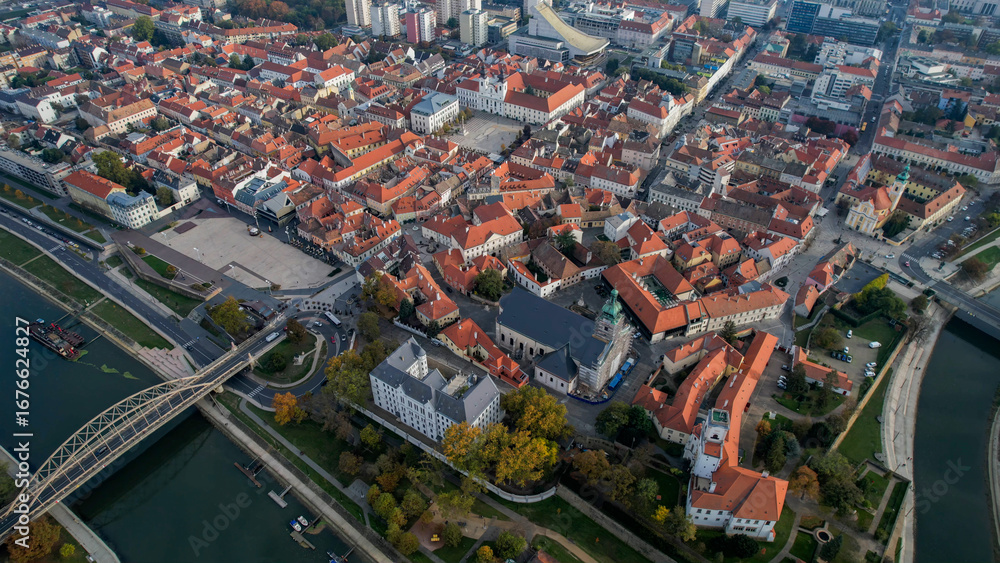 Fototapeta premium Aerial view of the city Gyor in Hungary on on a sunny day in autumn.