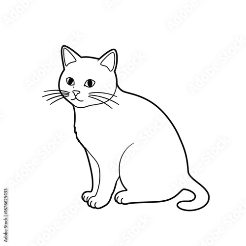 A black and white cat outline for coloring book on white background